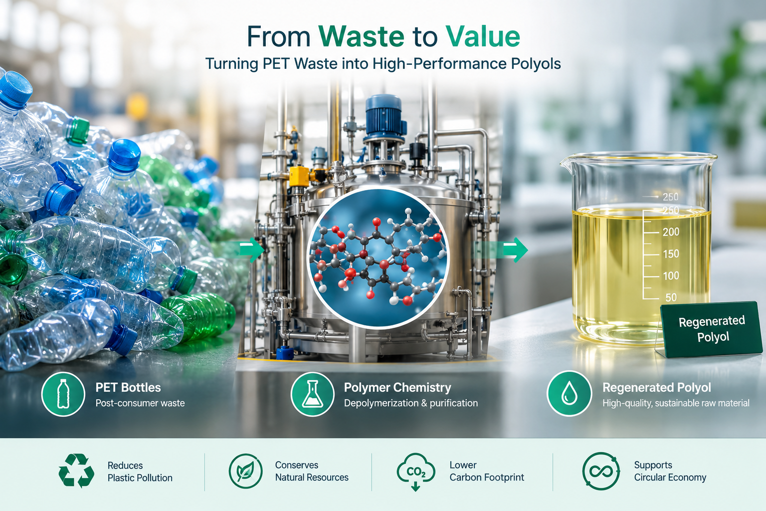 From PET waste to regenerated polyol through polymer chemistry